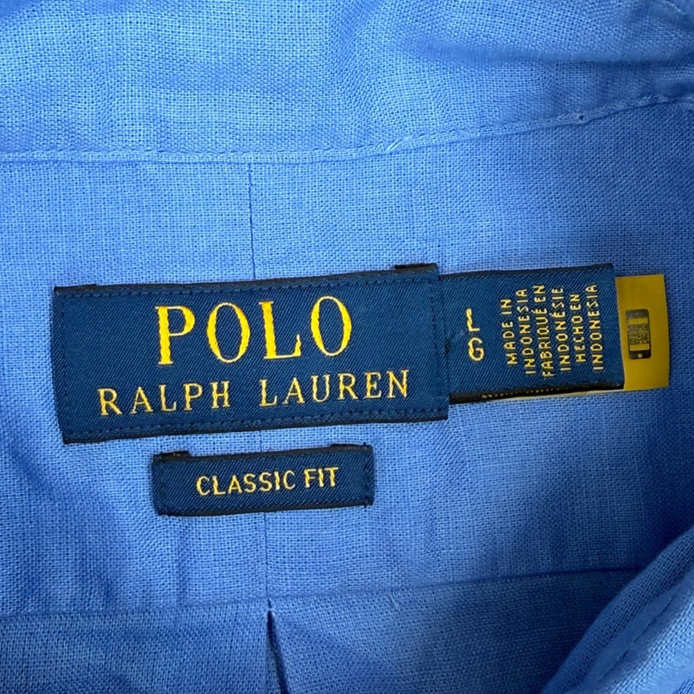 Polo Ralph Lauren Mens Large Button Down Shirt Blue Linen Blend Classic Fit NEW - Picture 3 of 7